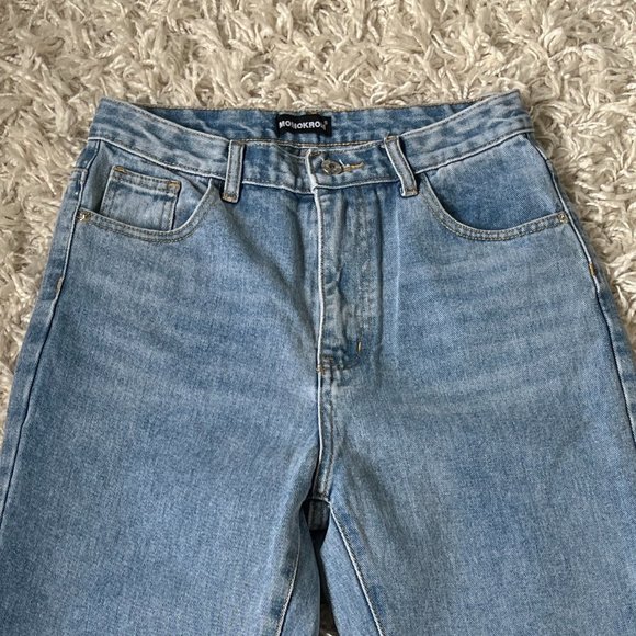 NWOT UK 10/M Dolls Kill Bum Rip Light Wash Straight Leg Jeans Momokrom - Picture 3 of 8
